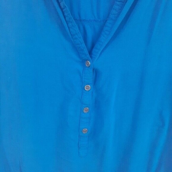 FANG Womens Small Royal‎ Blue 1/4 Button Blouse Hi Lo Hem - Picture 3 of 11
